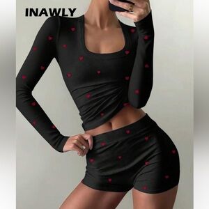 Black Heart Patterned Women's Shorts